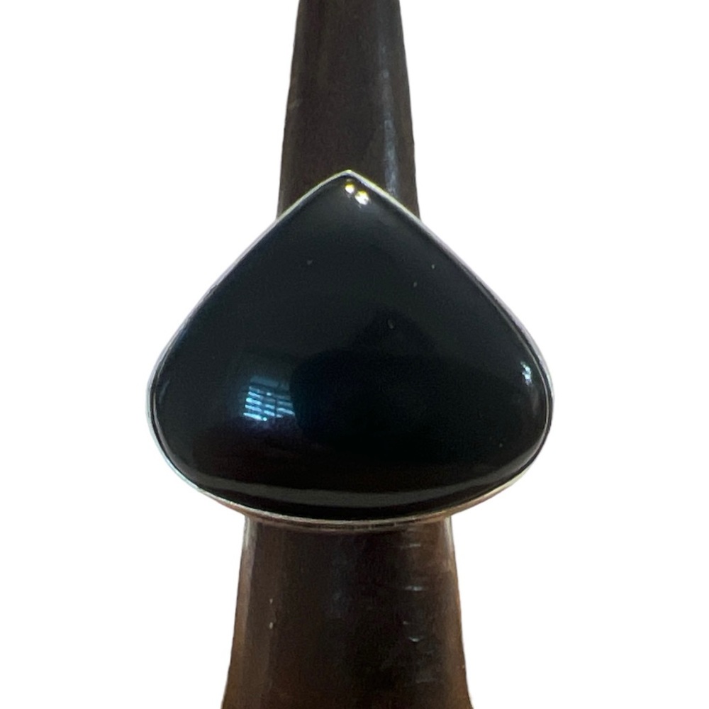 Black Onyx Sterling Silver Ring, Size 6, Lab Created Black Onyx